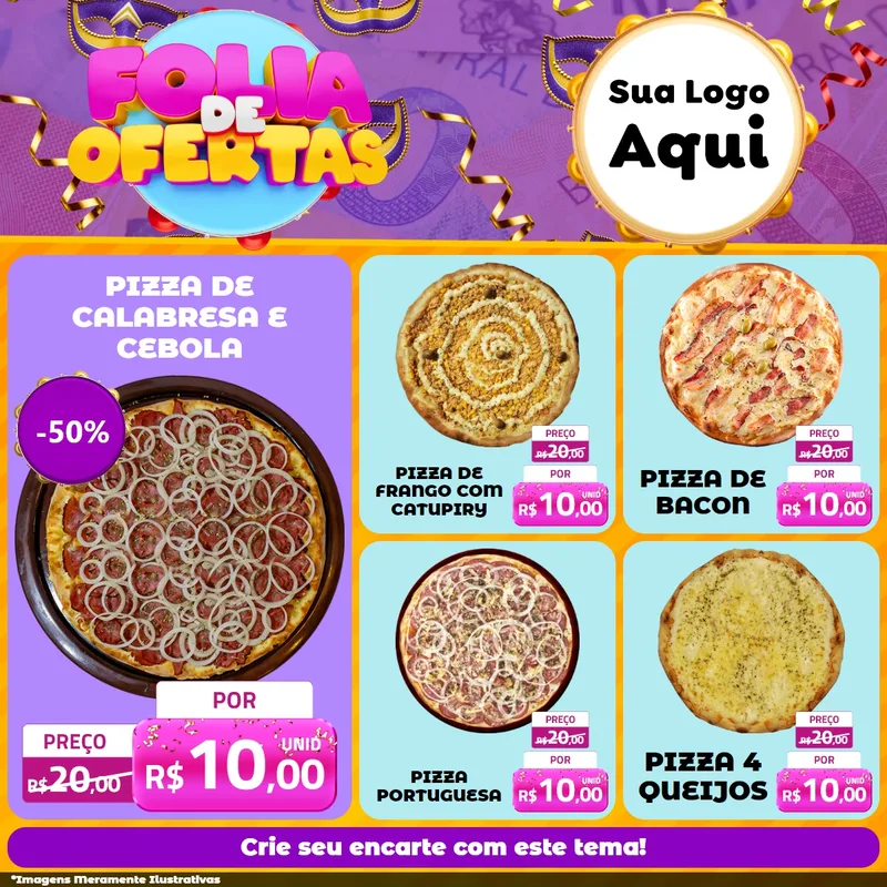 Modelo de Rede Social para Feed Facebook com o tema Folia de Ofertas para Pizzaria