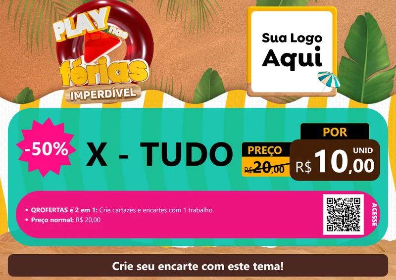 Modelo de Cartaz para Cartaz A4 Horizontal com o tema Play Nas Férias Imperdível para Hamburgueria