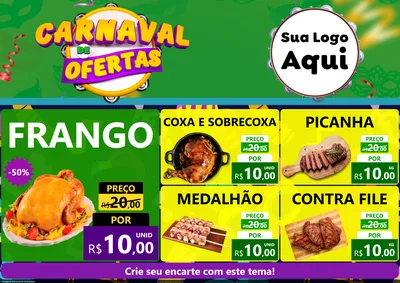 Modelo de Encarte para Encarte A4 Horizontal com o tema Carnaval de Ofertas para Assados