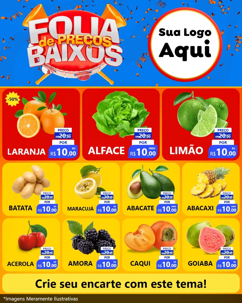 Modelo de Rede Social para Feed Instagram com o tema Folia de Preços Baixos para Hortifrúti