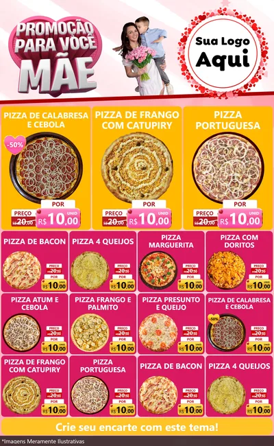 Modelo de Encarte para Encarte Grande com o tema Promoção Para Você Mãe para Pizzaria
