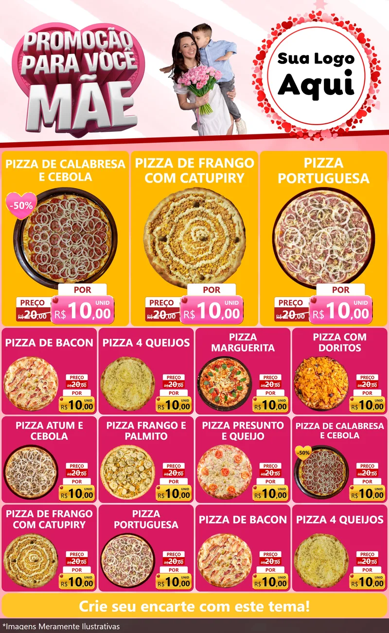 Modelo de Encarte para Encarte Grande com o tema Promoção Para Você Mãe para Pizzaria