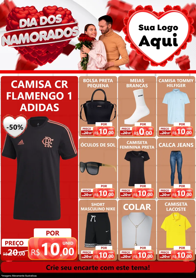 Modelo de Encarte para Encarte A4 Vertical com o tema Dia dos Namorados para Roupas e acessórios