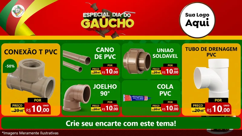 Modelo de TV para TV Horizontal com o tema Especial Dia do Gaúcho para Tubos e conexões