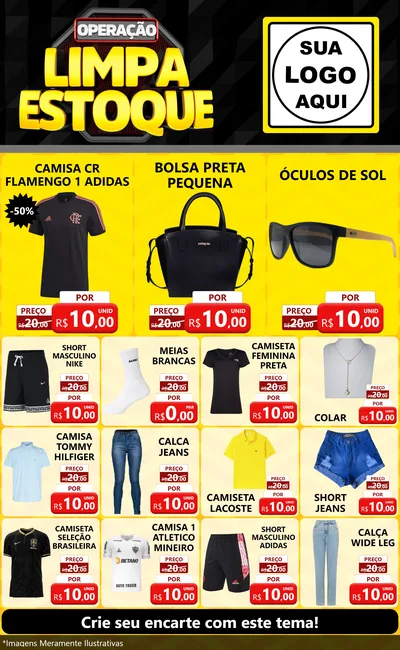 Modelo de Encarte para Encarte Grande com o tema Operação Limpa Estoque para Roupas e acessórios