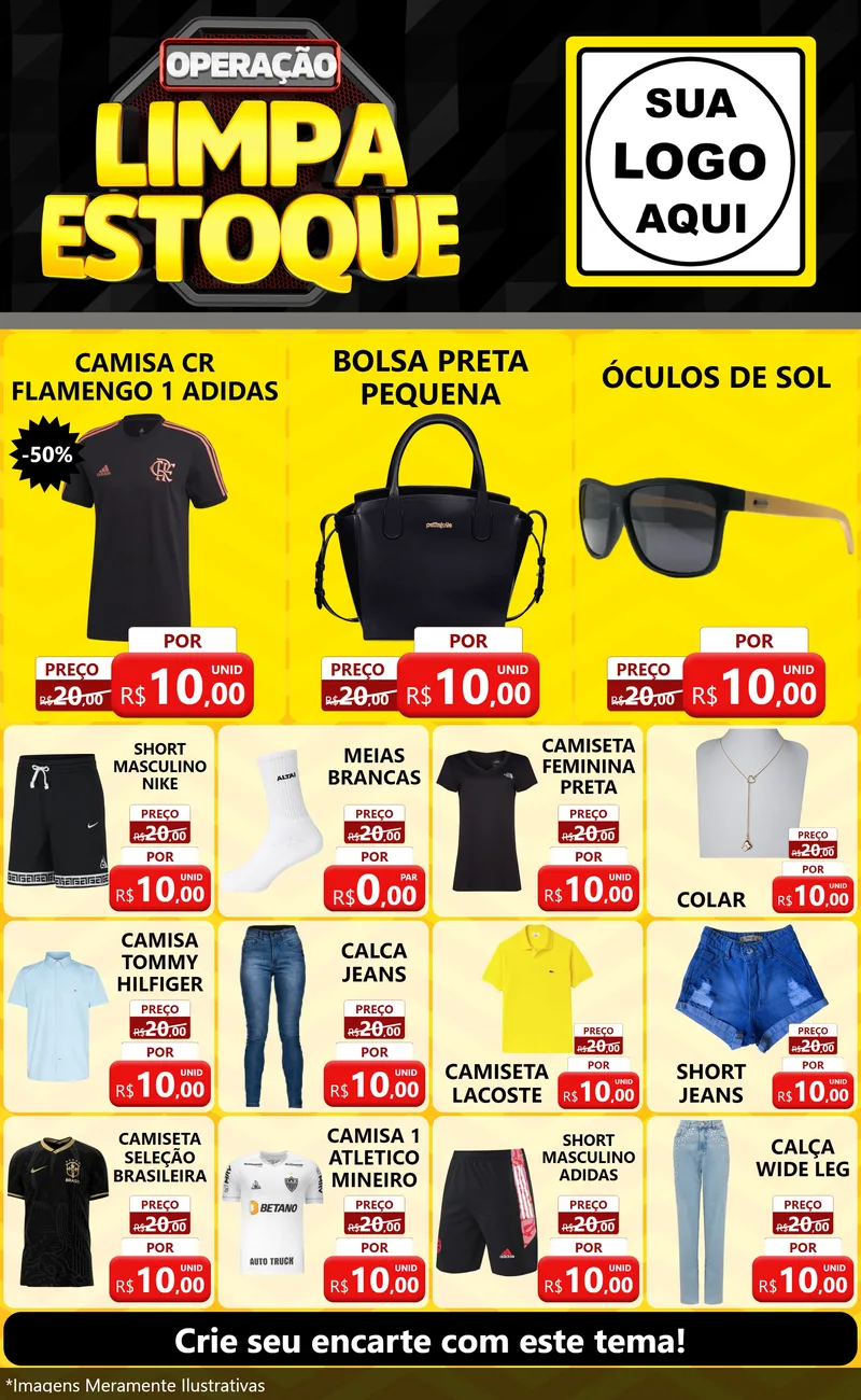 Modelo de Encarte para Encarte Grande com o tema Operação Limpa Estoque para Roupas e acessórios