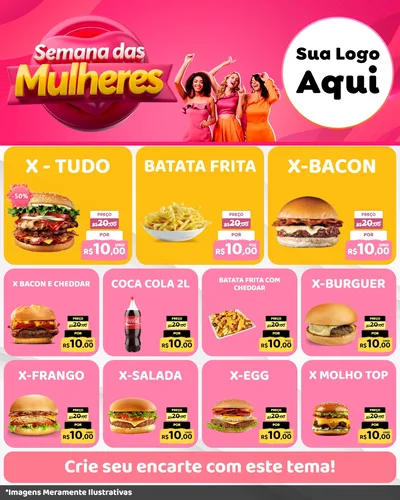 Modelo de Rede Social para Feed Instagram com o tema Semana das Mulheres para Hamburgueria