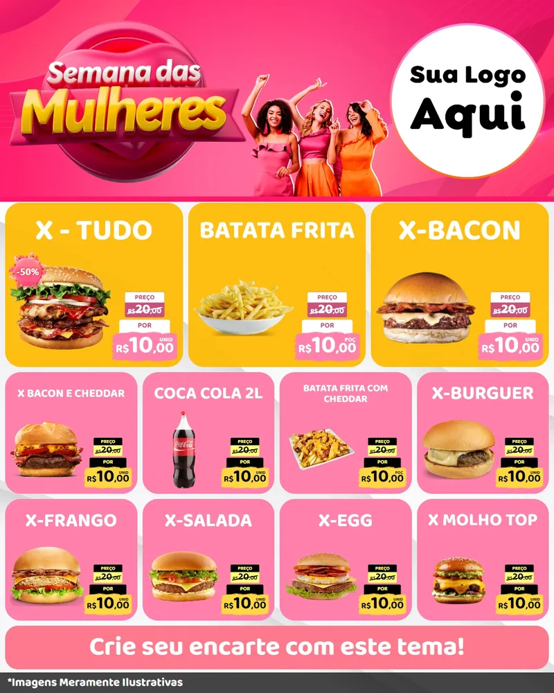 Modelo de Rede Social para Feed Instagram com o tema Semana das Mulheres para Hamburgueria