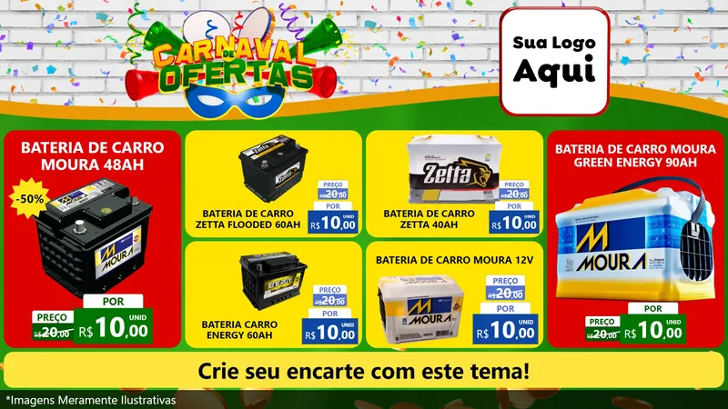 Modelo de TV para TV Horizontal com o tema Carnaval de Ofertas para Baterias Elétricas