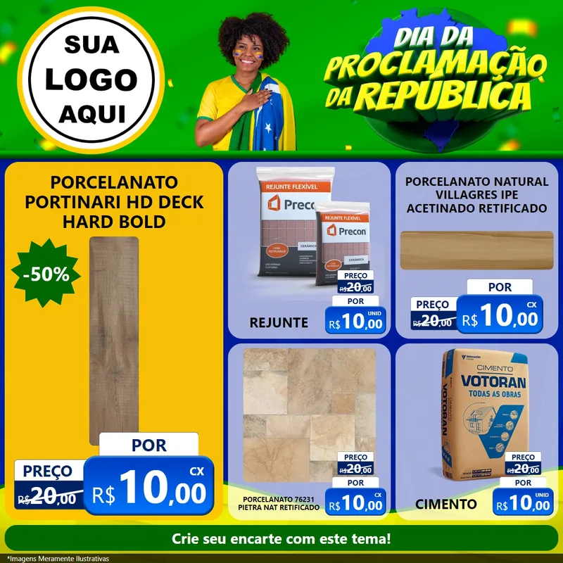 Modelo de Rede Social para Feed Facebook com o tema Dia Da Proclamação Da República para Pisos e revestimentos