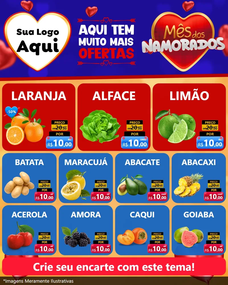 Modelo de Rede Social para Feed Instagram com o tema Mês dos Namorados para Hortifrúti