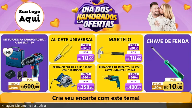 Modelo de TV para TV Horizontal com o tema Dia Dos Namorados Com Ofertas para Maquinas e Ferramentas