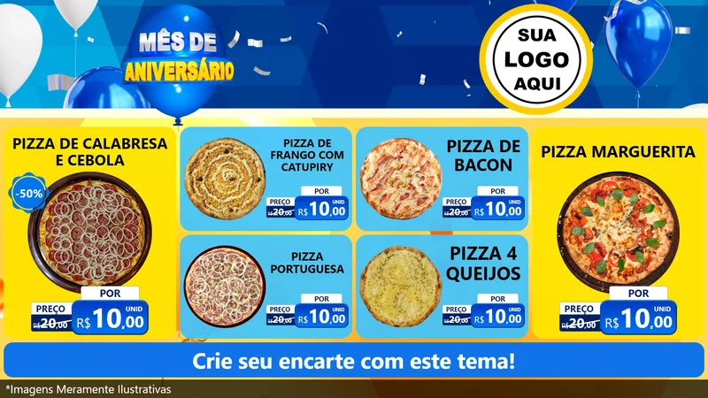 Modelo de TV para TV Horizontal com o tema Mês de Aniversário para Pizzaria