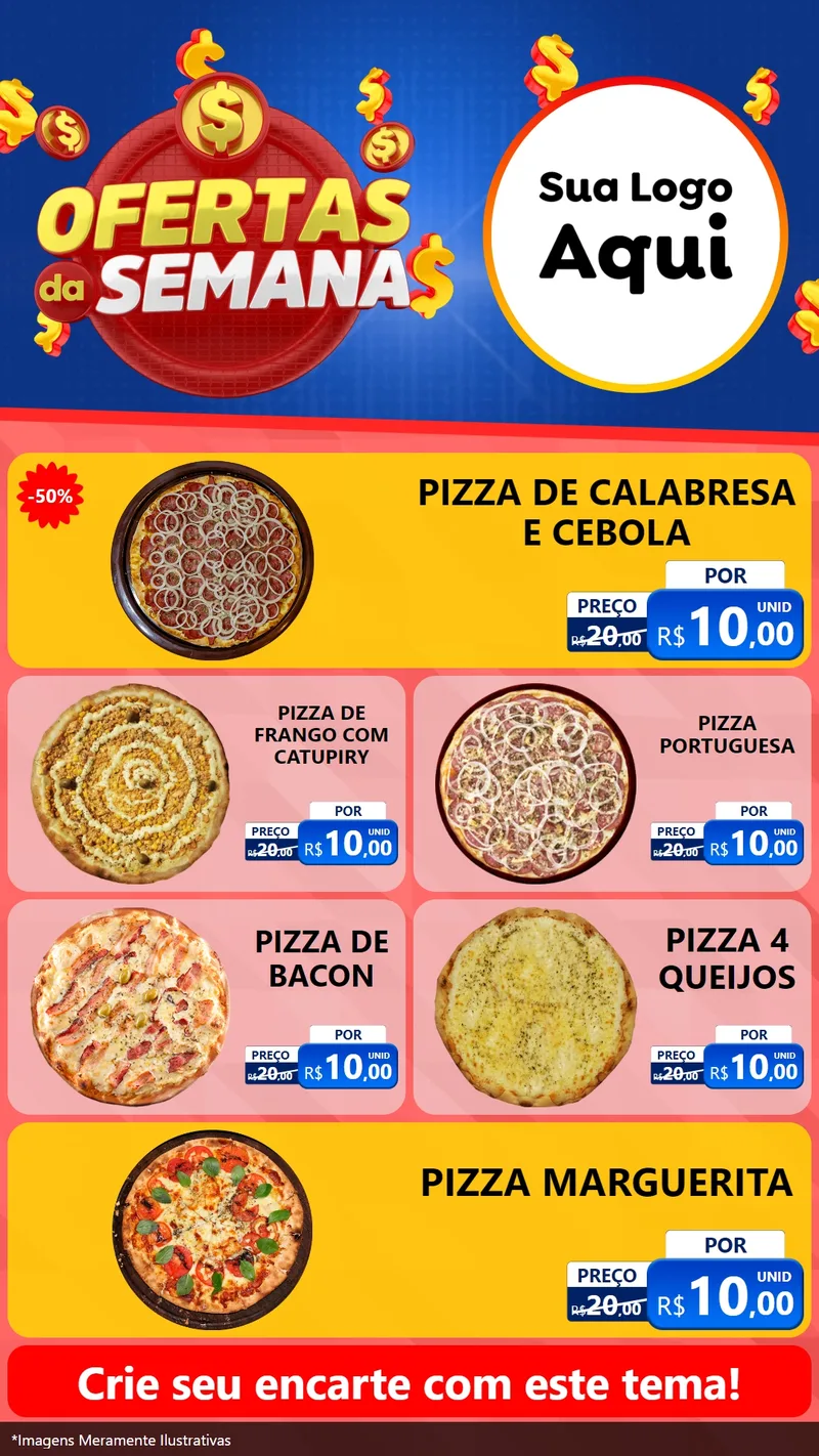 Modelo de TV para TV Vertical com o tema Ofertas Da Semana para Pizzaria