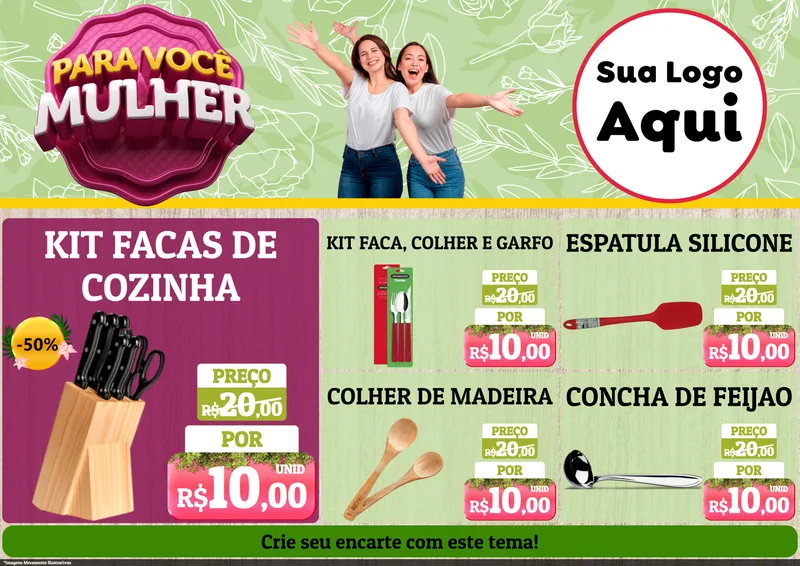 Modelo de Encarte para Encarte A4 Horizontal com o tema Para Você Mulher para Utilidades Domésticas