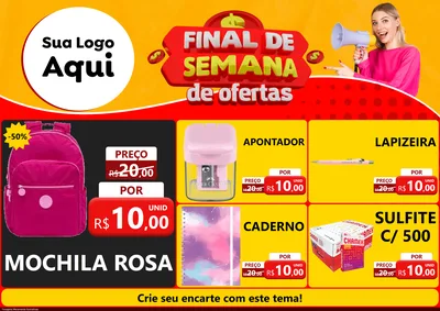 Modelo de Encarte para Encarte A4 Horizontal com o tema Final de Semana de Ofertas para Papelaria