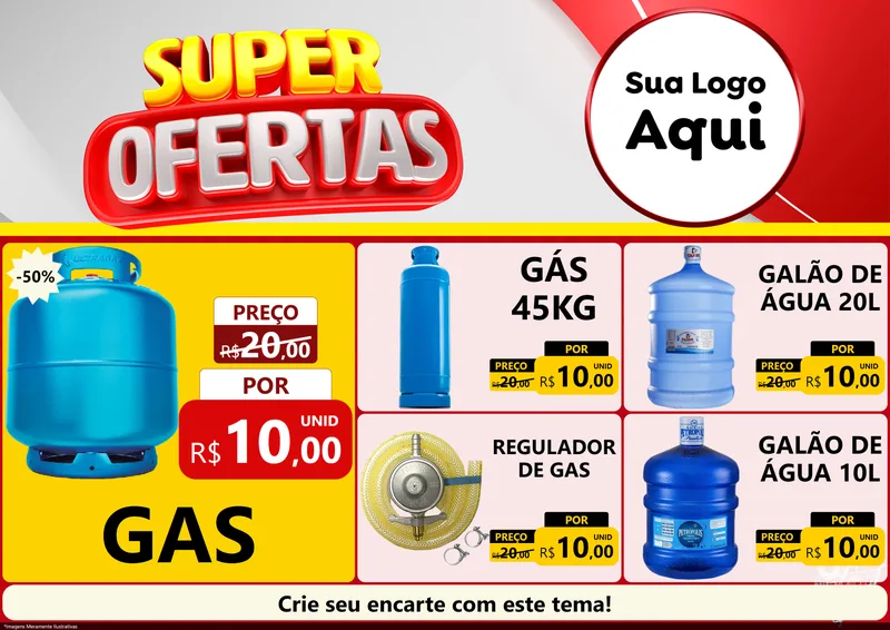 Modelo de Encarte para Encarte A4 Horizontal com o tema Super Ofertas para Água e gás