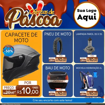 Modelo de Rede Social para Feed Facebook com o tema Ofertas de Páscoa para Moto peças