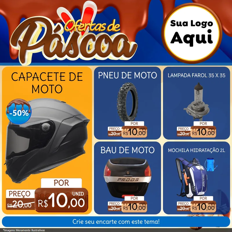 Modelo de Rede Social para Feed Facebook com o tema Ofertas de Páscoa para Moto peças
