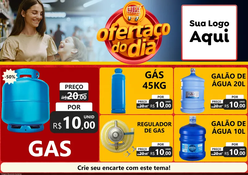 Modelo de Encarte para Encarte A4 Horizontal com o tema Ofertaço Do Dia para Água e gás