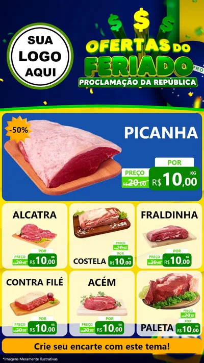 Modelo de Rede Social para Stories com o tema Ofertas do Feriado - Proclamação da República para Açougue