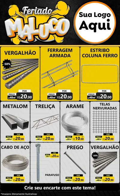 Modelo de Encarte para Encarte Grande com o tema Feriado Maluco para Ferragens
