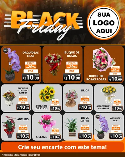 Modelo de Rede Social para Feed Instagram com o tema Black Friday para Floricultura e jardim