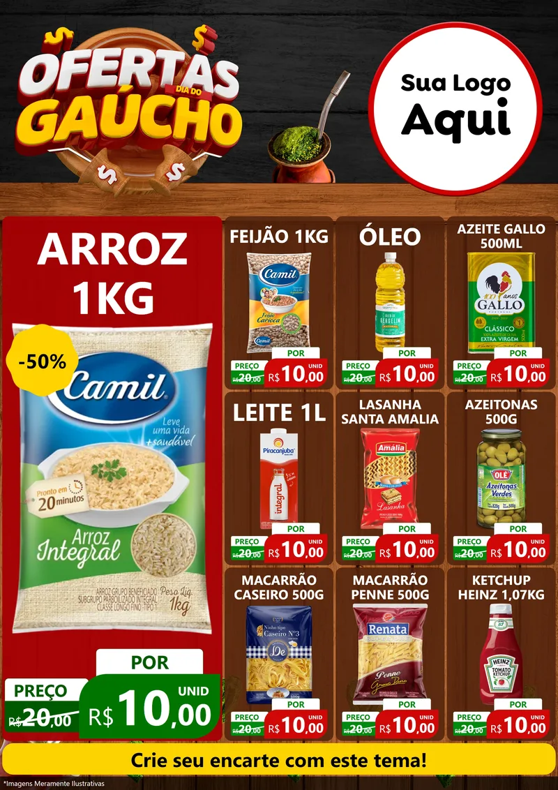 Modelo de Encarte para Encarte A4 Vertical com o tema Ofertas Dia do Gaúcho para Supermercado