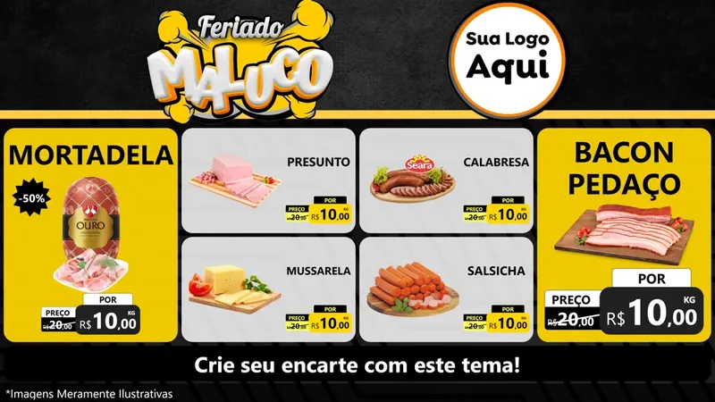Modelo de TV para TV Horizontal com o tema Feriado Maluco para Frios e Laticínios