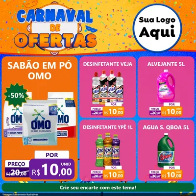 Modelo de Rede Social para Feed Facebook com o tema Carnaval de Ofertas para Produtos de Limpeza