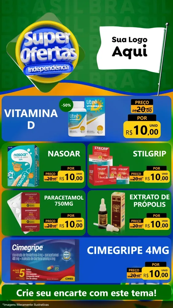 Modelo de TV para TV Vertical com o tema Super Ofertas de Independência para Farmácia