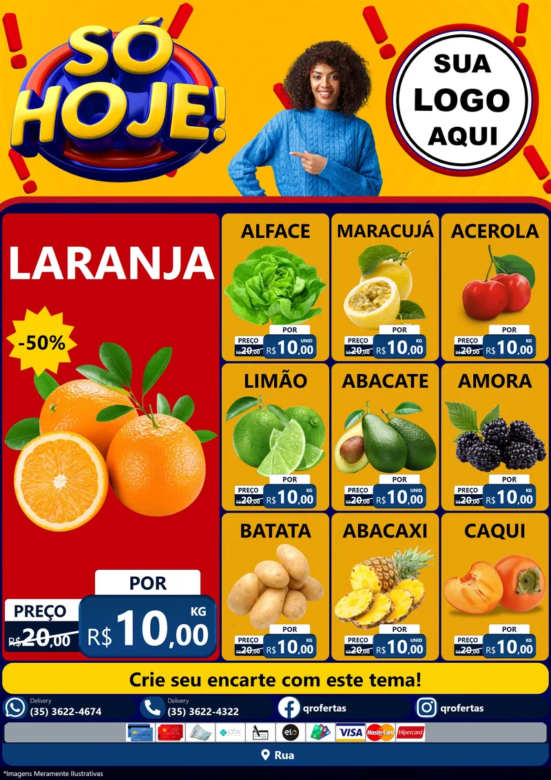 Modelo de Encarte para Encarte A4 Vertical com o tema Só Hoje! para Hortifrúti