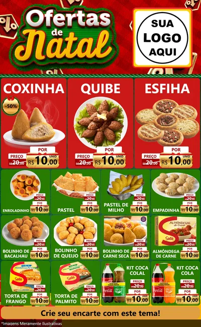 Modelo de Encarte para Encarte Grande com o tema Ofertas de Natal para Salgadaria