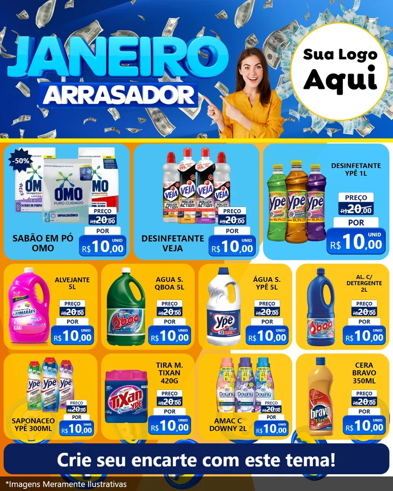 Modelo de Rede Social para Feed Instagram com o tema Janeiro Arrasador para Produtos de Limpeza