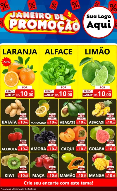 Modelo de Encarte para Encarte Grande com o tema Janeiro de Promoção para Hortifrúti