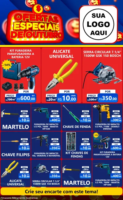 Modelo de Encarte para Encarte Grande com o tema Ofertas Especiais de Outubro para Maquinas e Ferramentas