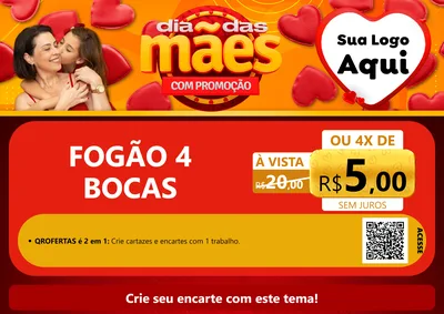 Modelo de Cartaz para Cartaz A4 Horizontal com o tema Dia das Mães com Promoção para Móveis e Eletro