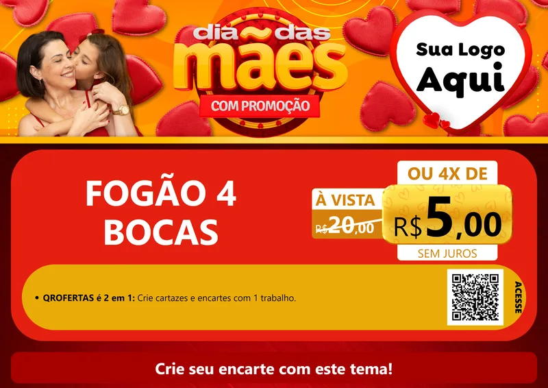 Modelo de Cartaz para Cartaz A4 Horizontal com o tema Dia das Mães com Promoção para Móveis e Eletro