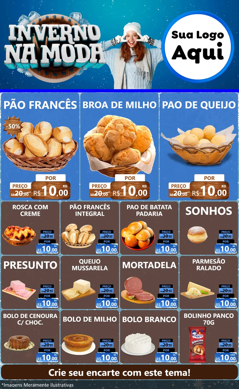 Modelo de Encarte para Encarte Grande com o tema Inverno na Moda para Padaria