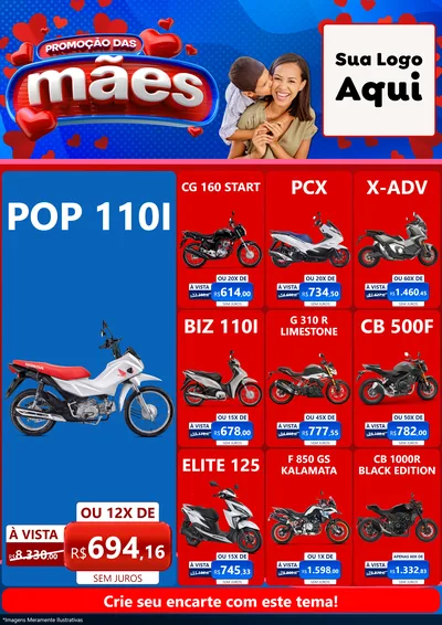 Modelo de Encarte para Encarte A4 Vertical com o tema Promoção das Mães para Concessionaria de Motos