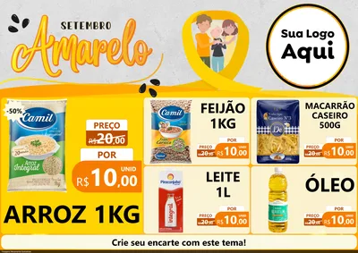 Modelo de Encarte para Encarte A4 Horizontal com o tema Setembro Amarelo para Supermercado
