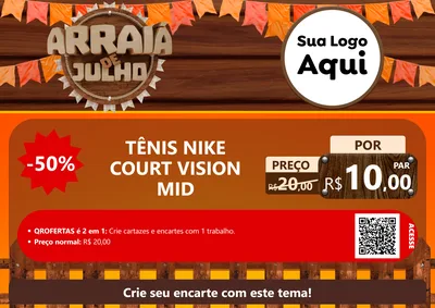 Modelo de Cartaz para Cartaz A4 Horizontal com o tema Arraiá de Julho - Junina para Calçados