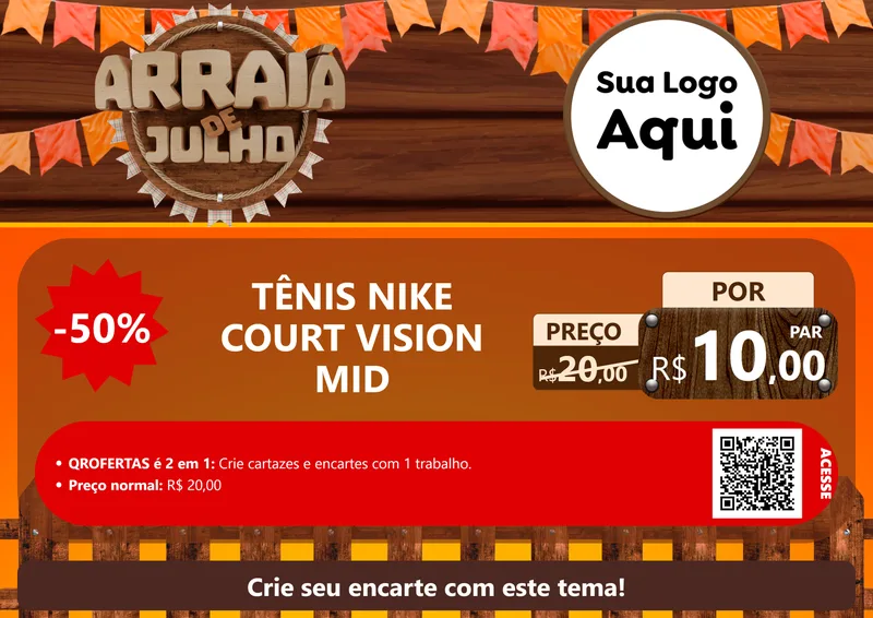 Modelo de Cartaz para Cartaz A4 Horizontal com o tema Arraiá de Julho - Junina para Calçados