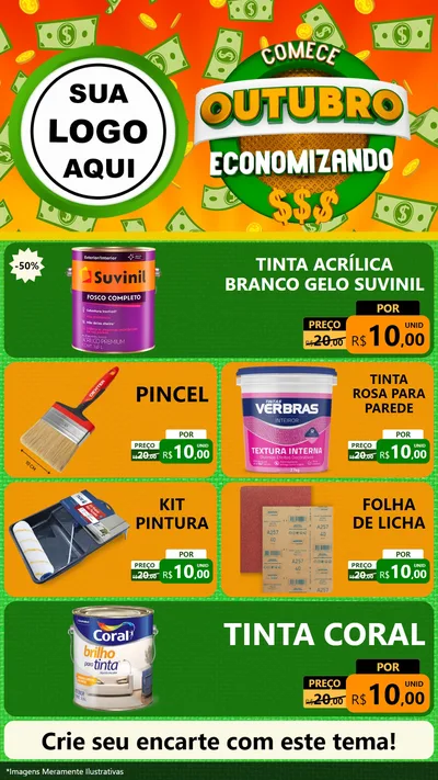 Modelo de TV para TV Vertical com o tema Comece Outubro Economizando para Tintas e Ferramentas