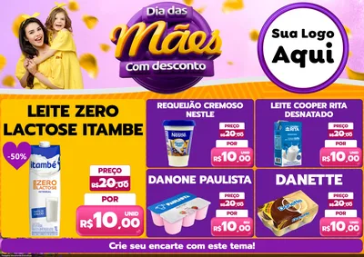 Modelo de Encarte para Encarte A4 Horizontal com o tema Dia das Mães com Desconto para Frios e Laticínios