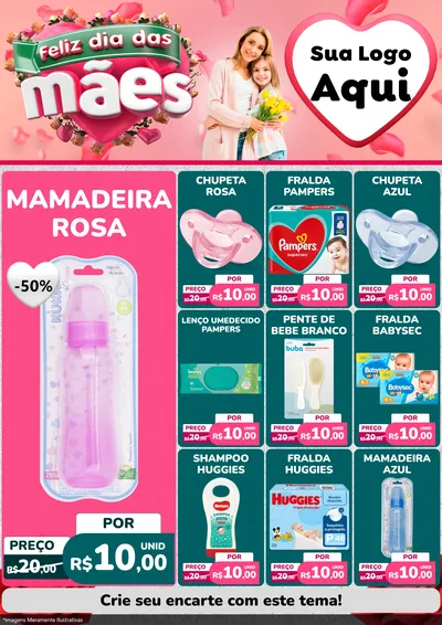 Modelo de Encarte para Encarte A4 Vertical com o tema Feliz Dia das Mães para Bebês