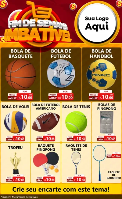 Modelo de Encarte para Encarte Grande com o tema Fim de Semana Imbatível para Artigos Esportivos