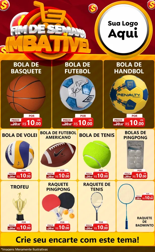 Modelo de Encarte para Encarte Grande com o tema Fim de Semana Imbatível para Artigos Esportivos