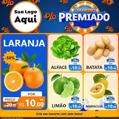 Modelo de Rede Social para Feed Facebook com o tema Janeiro Premiado para Hortifrúti