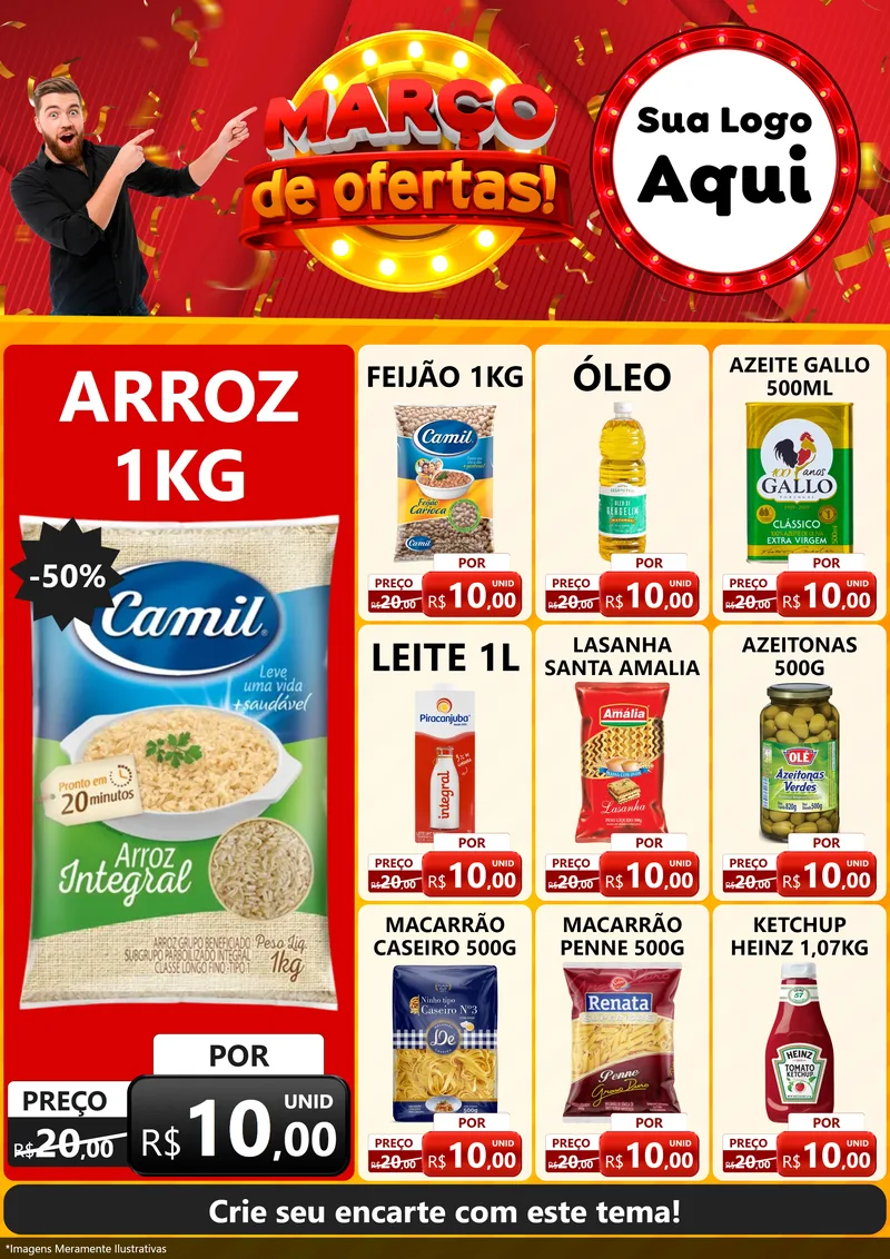 Modelo de Encarte para Encarte A4 Vertical com o tema Março de Ofertas! para Supermercado